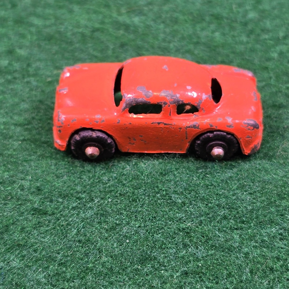 Vintage Orange Miniature Diecast Toy Car Metal Sedan Number 8 Antique